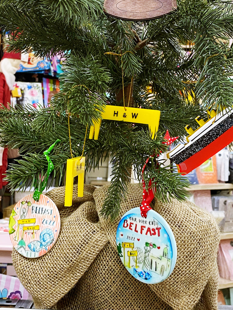 Set of 2 little cut out Yellow Cranes Christmas Decorations