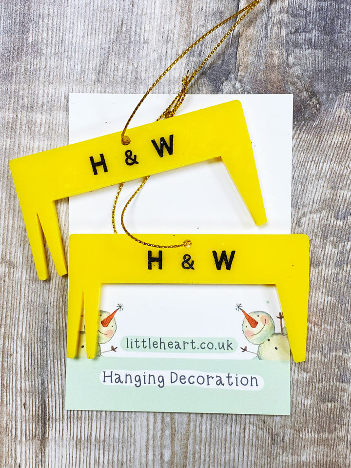 Set of 2 little cut out Yellow Cranes Christmas Decorations
