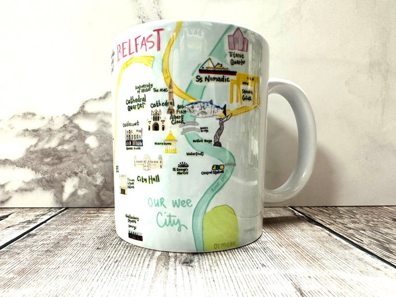 Colourful Map of Belfast Ceramic Mug 11oz