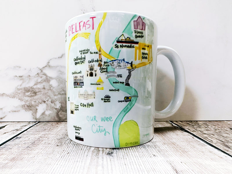 Colourful Map of Belfast Ceramic Mug 11oz