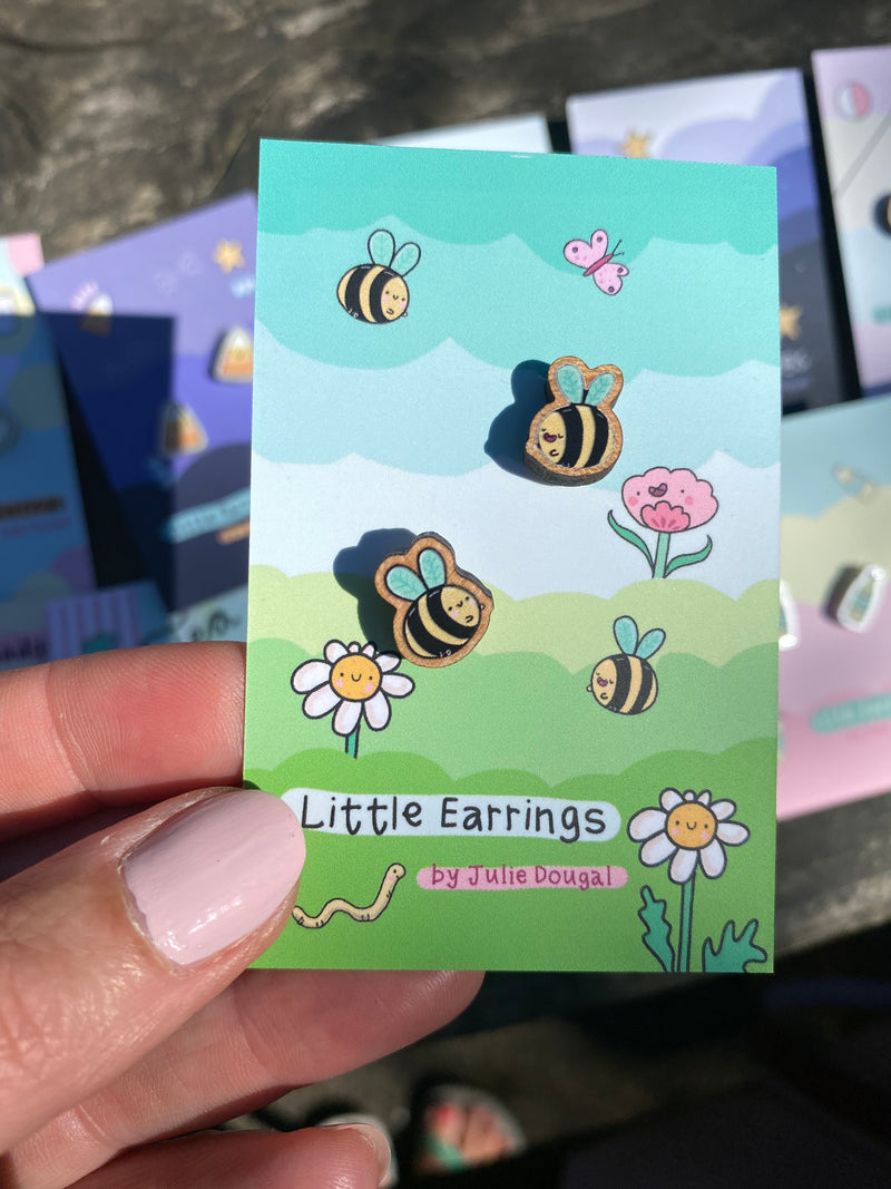 Little Bee Wooden Earrings Hypoallergenic