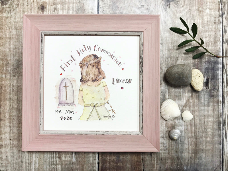 Framed Print Girl "First Holy Communion Praying" can be personalised