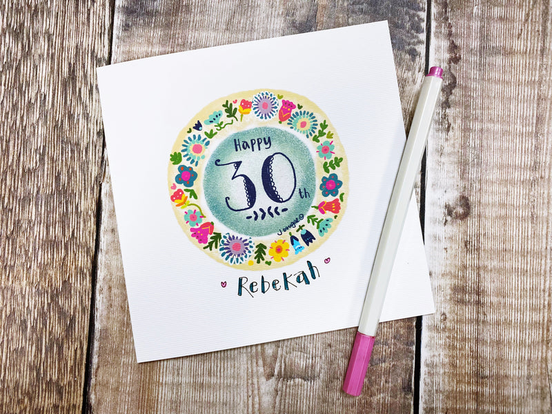 Happy 30th Floral Birthday Card - Personalised