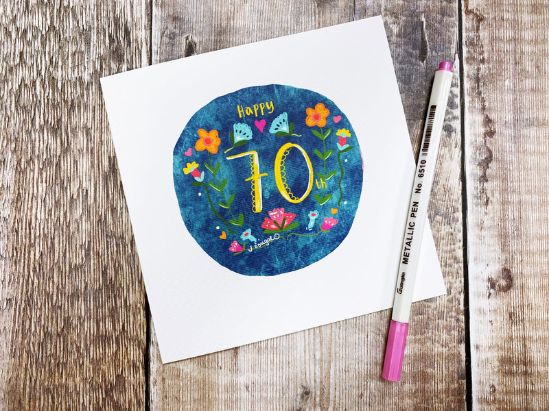 Happy 70th Floral Birthday Card - Personalised