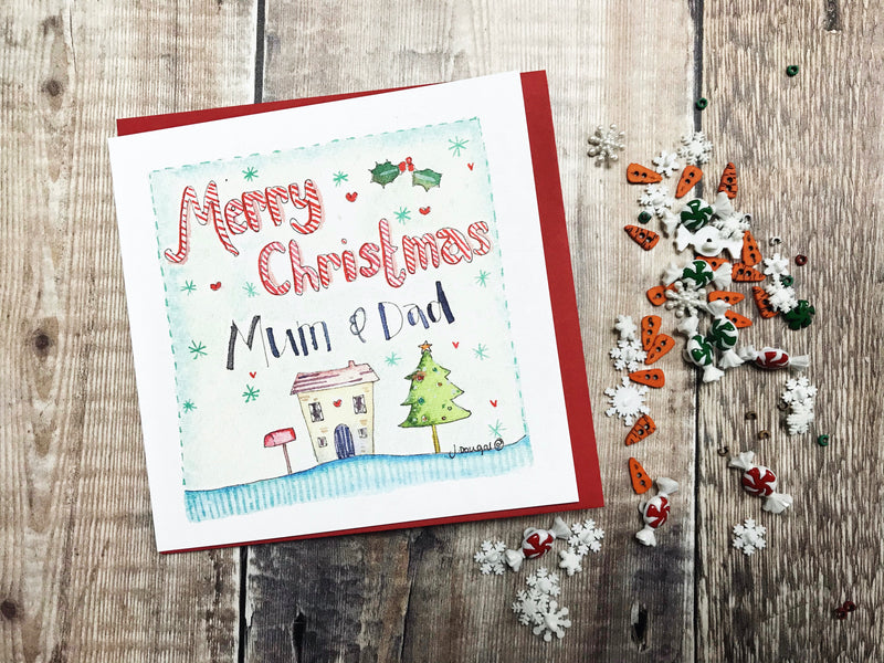 "Merry Christmas Mum and Dad" Christmas Card - Personalised