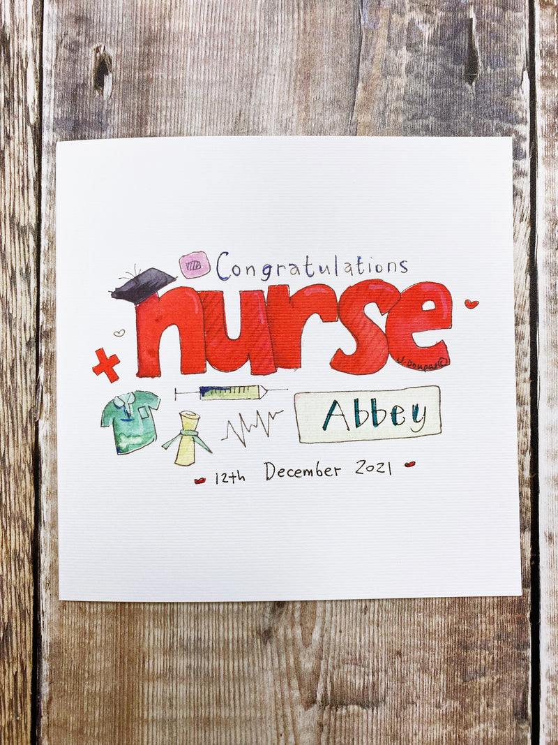 Nurse text Graduation Card - Personalised