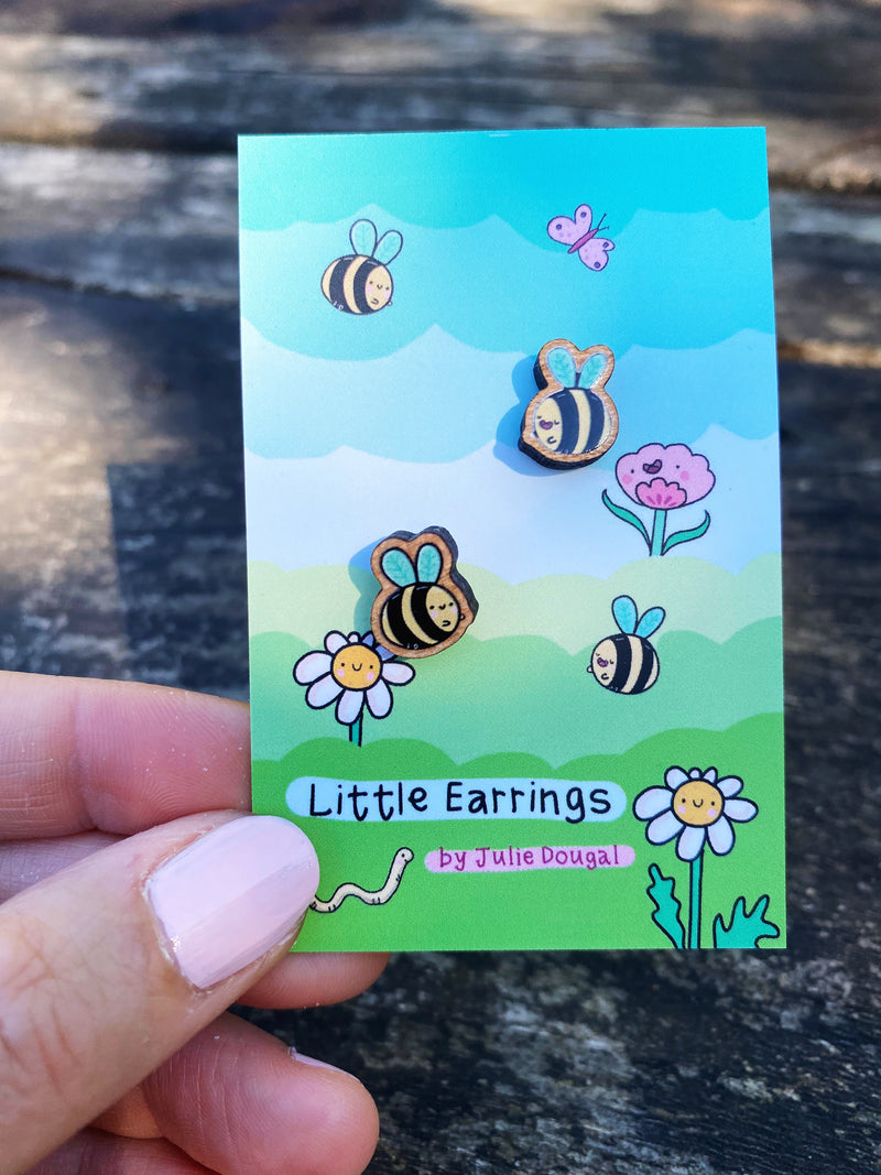 Little Bee Wooden Earrings Hypoallergenic