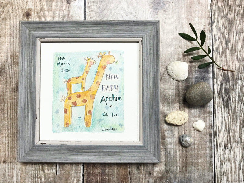 Little Framed Print "New Baby Giraffe" can be personalised