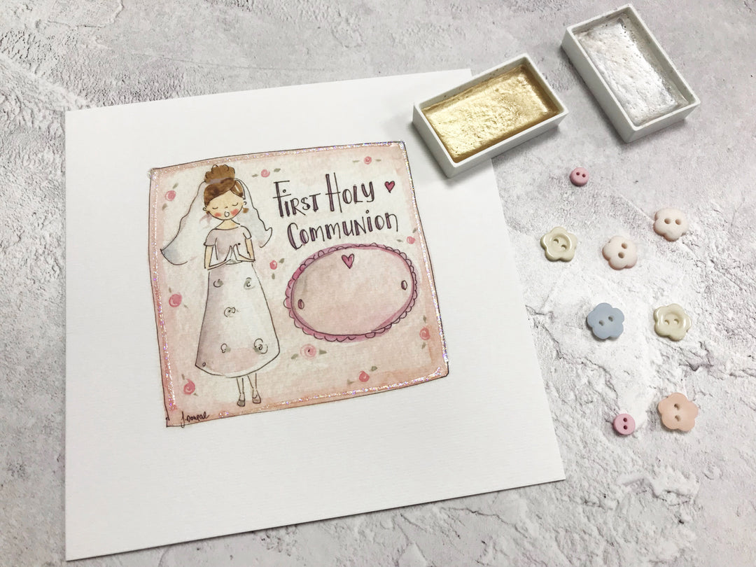 First Holy Communion, Little Girl Card - Personalised