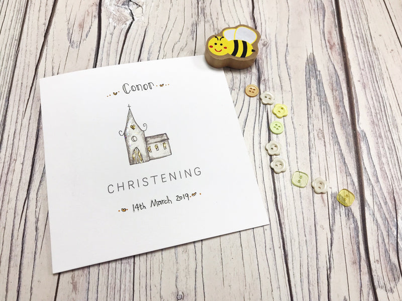Little Church Christening Card - Personalised