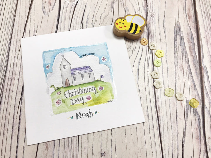 Little Church Christening Card - Personalised