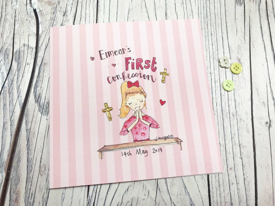 Girl First Confession Card - Personalised