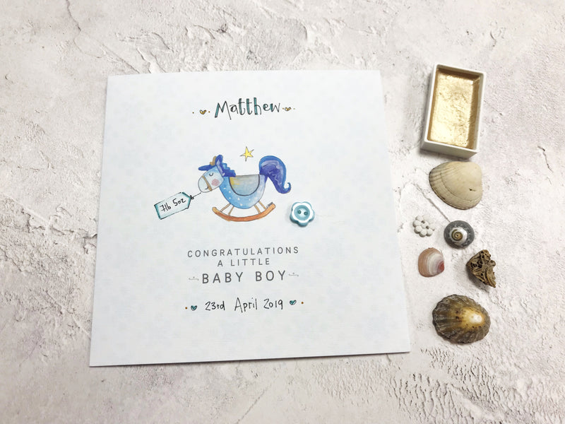 Baby Boy Card - Rocking Horse - Personalised