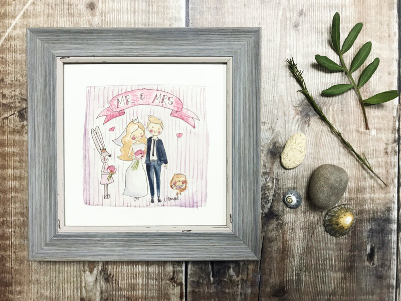 Framed Print "Cute Bride and Groom" can be personalised