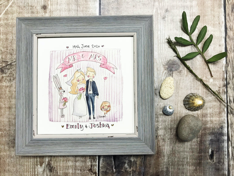 Framed Print "Cute Bride and Groom" can be personalised