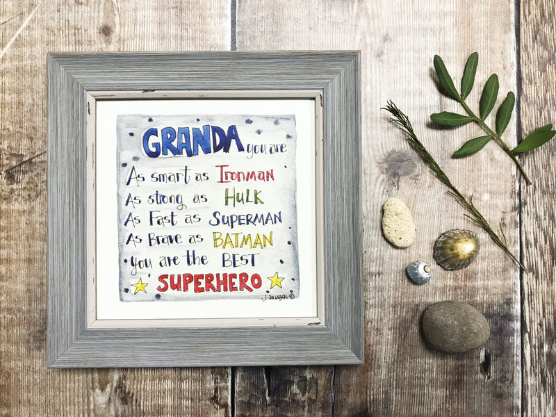 Framed Print "Granda, you are the Best Superhero" can be personalised