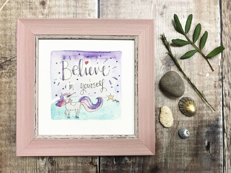 Framed Print "Believe in yourself unicorn" can be personalised