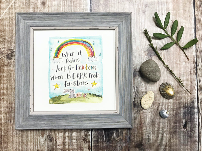 Framed Print "When it rains look for Rainbows" can be personalised