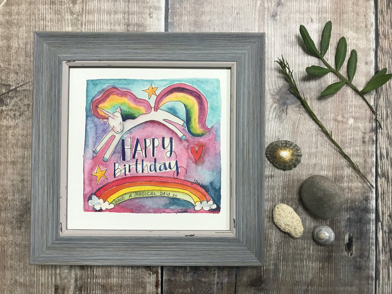 Framed Print "Have a Magical Birthday Unicorn" can be personalised