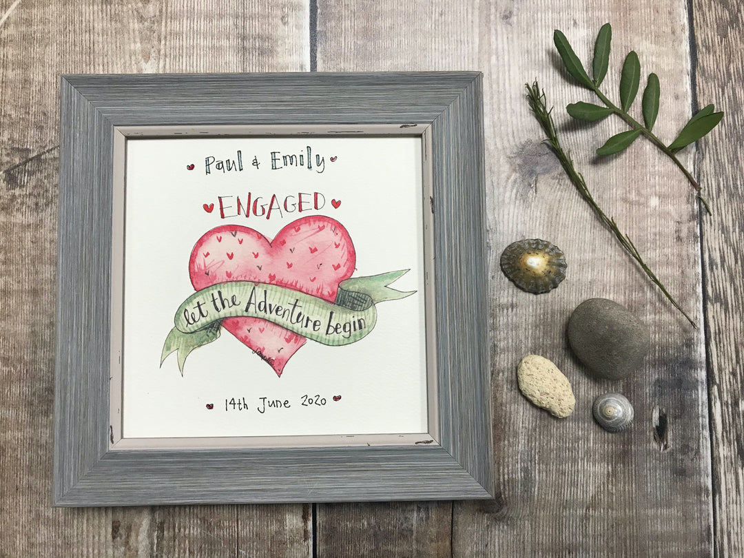 Little Framed Print "Engaged Let the Adventure begin" can be personalised