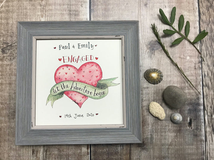 Little Framed Print "Engaged Let the Adventure begin" can be personalised