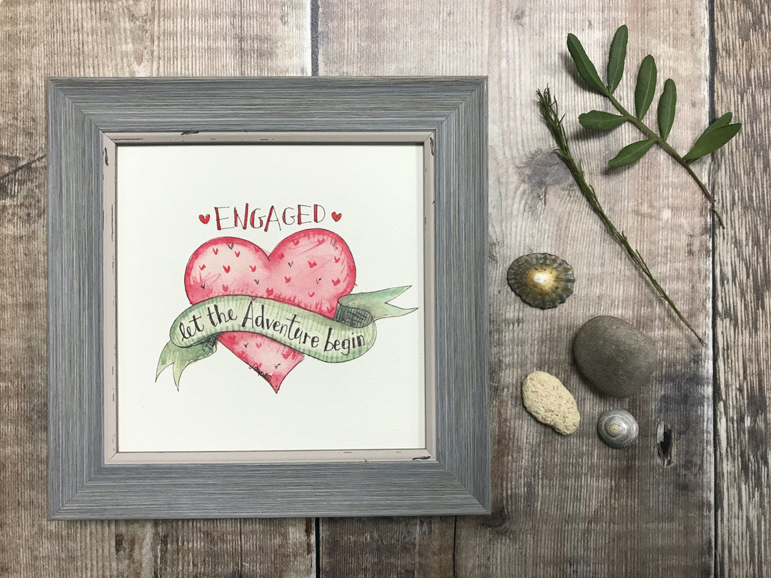 Little Framed Print "Engaged Let the Adventure begin" can be personalised