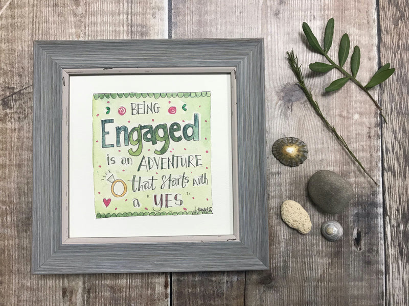 Framed Print "Engaged, starts with a Yes" can be personalised