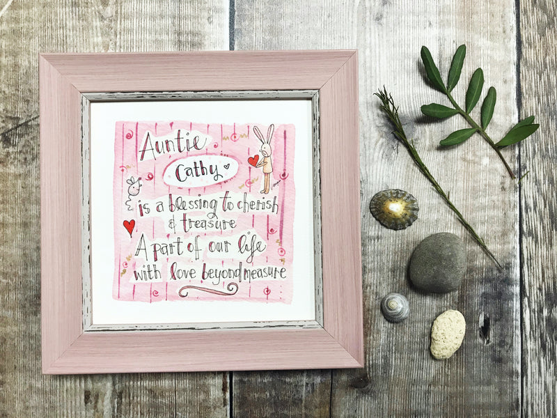 Little Framed Print "Auntie to Cherish" can be personalised