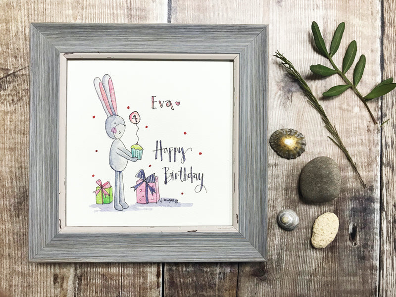 Framed Print "Happy Birthday Bunny" can be personalised