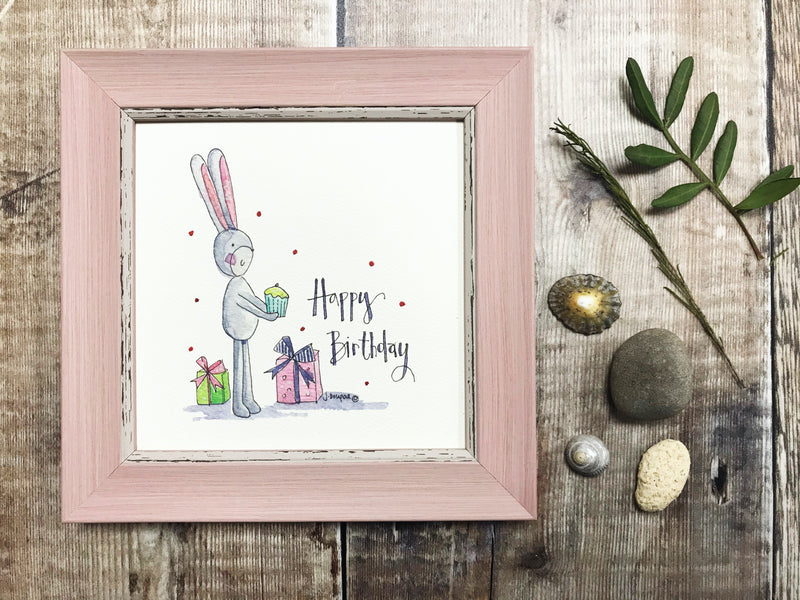 Framed Print "Happy Birthday Bunny" can be personalised