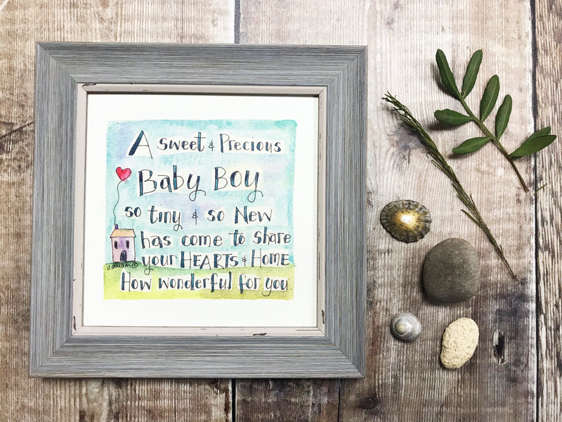 Little Framed Print "New Baby Boy" can be personalised
