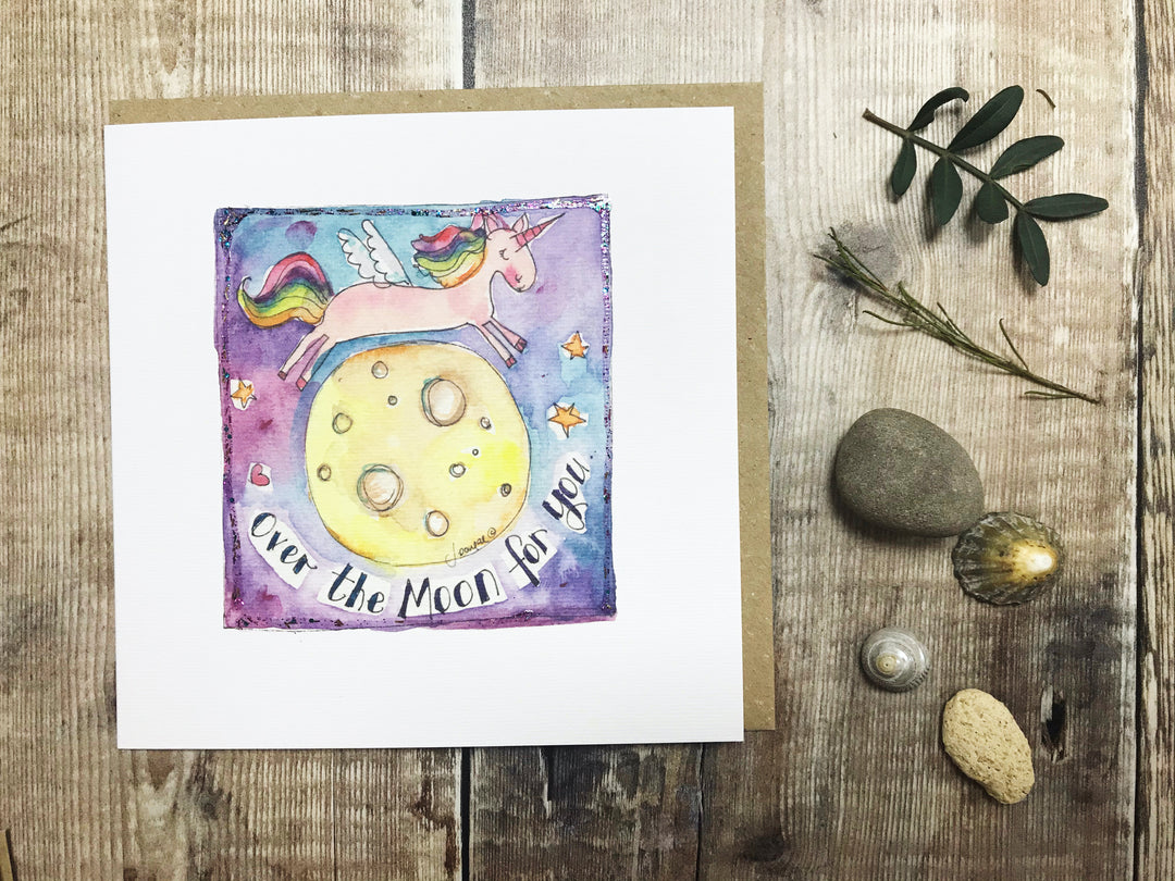 Over the Moon Unicorn Card - Personalised