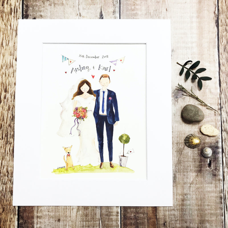 "Mr and Mrs with Dog" personalised Print