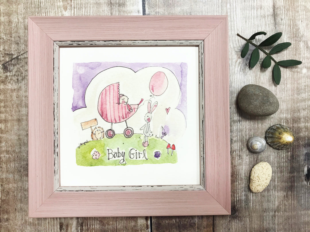 Little Framed Print "Baby Girl Pram" can be personalised