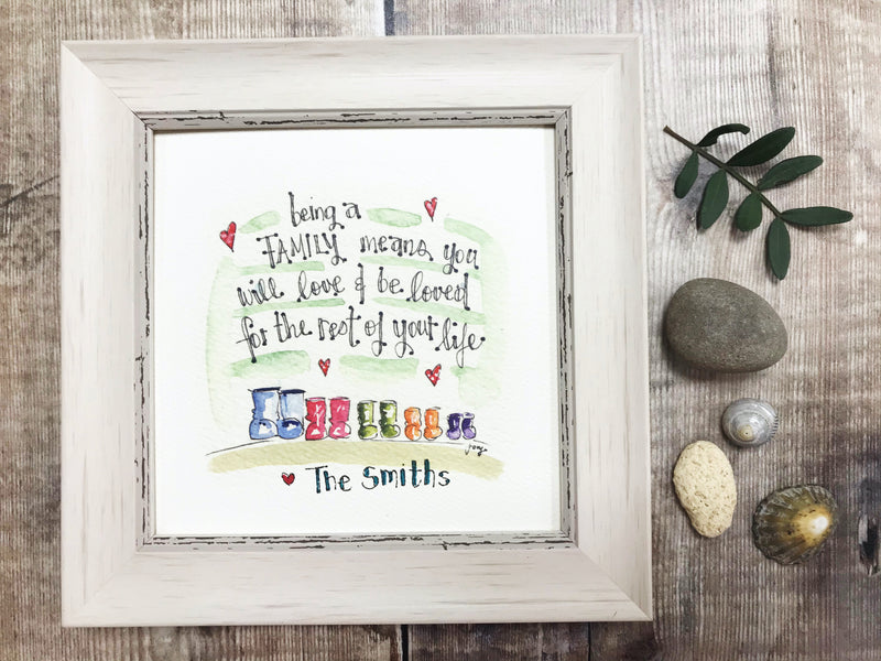 Framed Print "Family Wellies" can be personalised