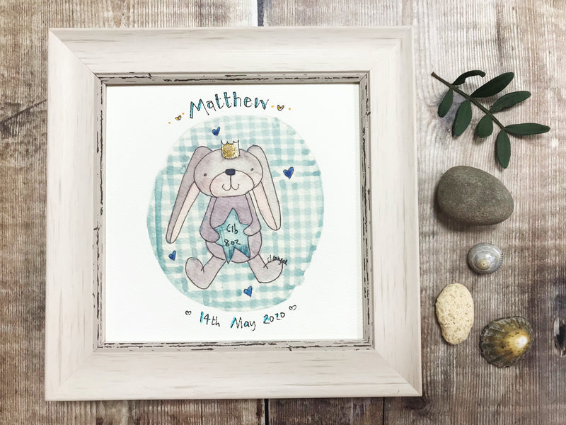 Little Framed Print "Blue Bunny" can be personalised