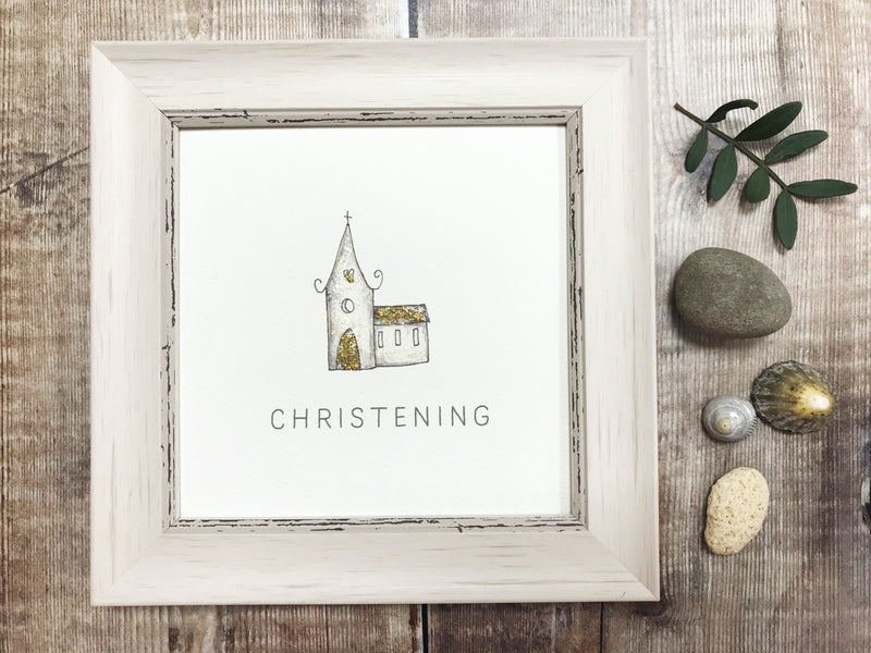 Little Framed Print "Glitter Christening Church" can be personalised