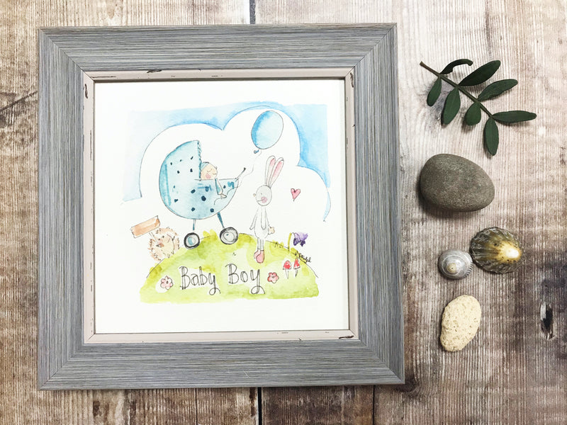 Little Framed Print "Baby Boy Pram" can be personalised