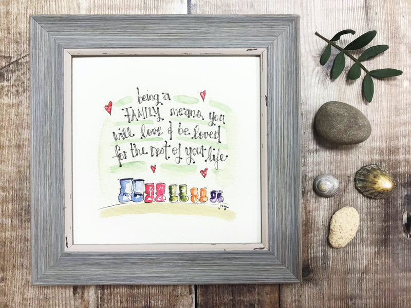 Framed Print "Family Wellies" can be personalised