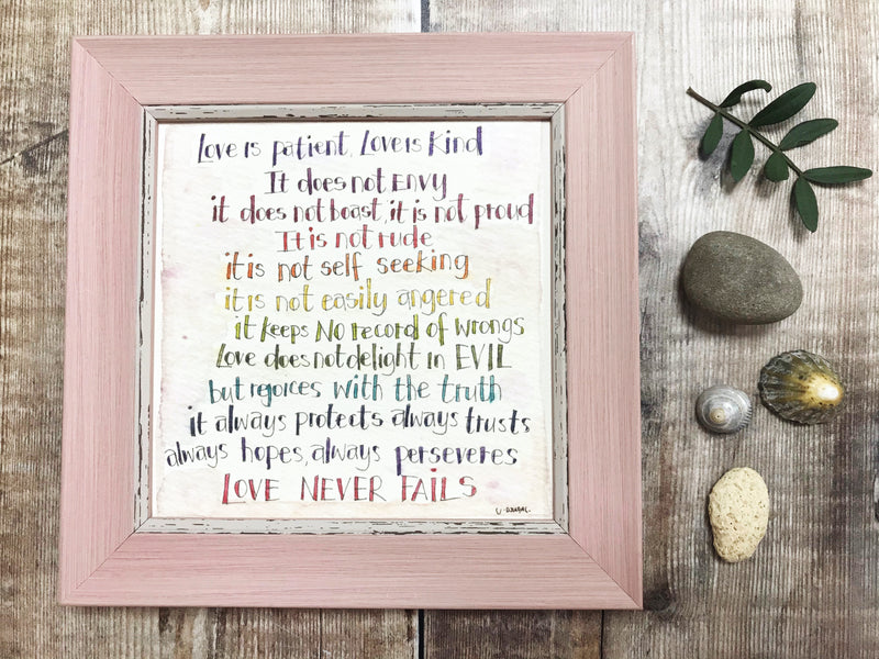 Framed Print "Love is Patient" can be personalised