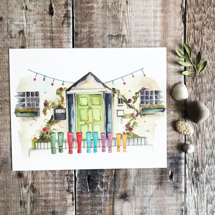 "Green Door 5 Wellies" Personalised Print