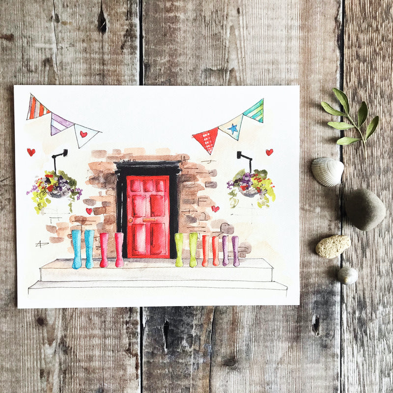 "Red Door 5 Wellies" Personalised Print