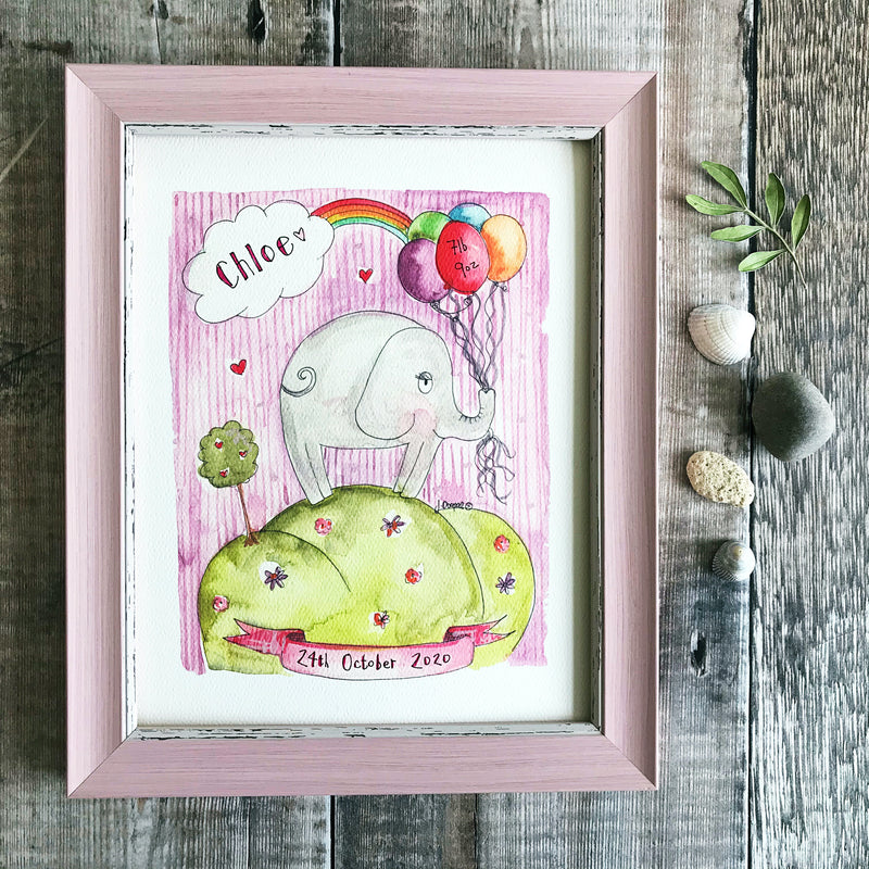 "Baby Girl Elephant" Personalised Print