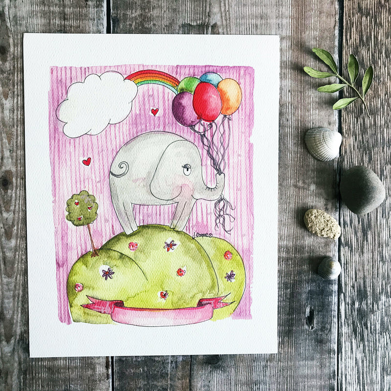 "Baby Girl Elephant" Personalised Print