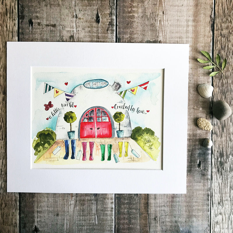 "4 Wellies A little World created by Love" Personalised Print