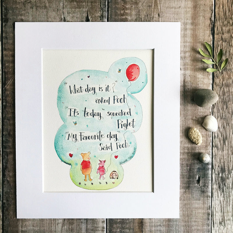 "Winnie the Pooh, What Day is it" Personalised Print