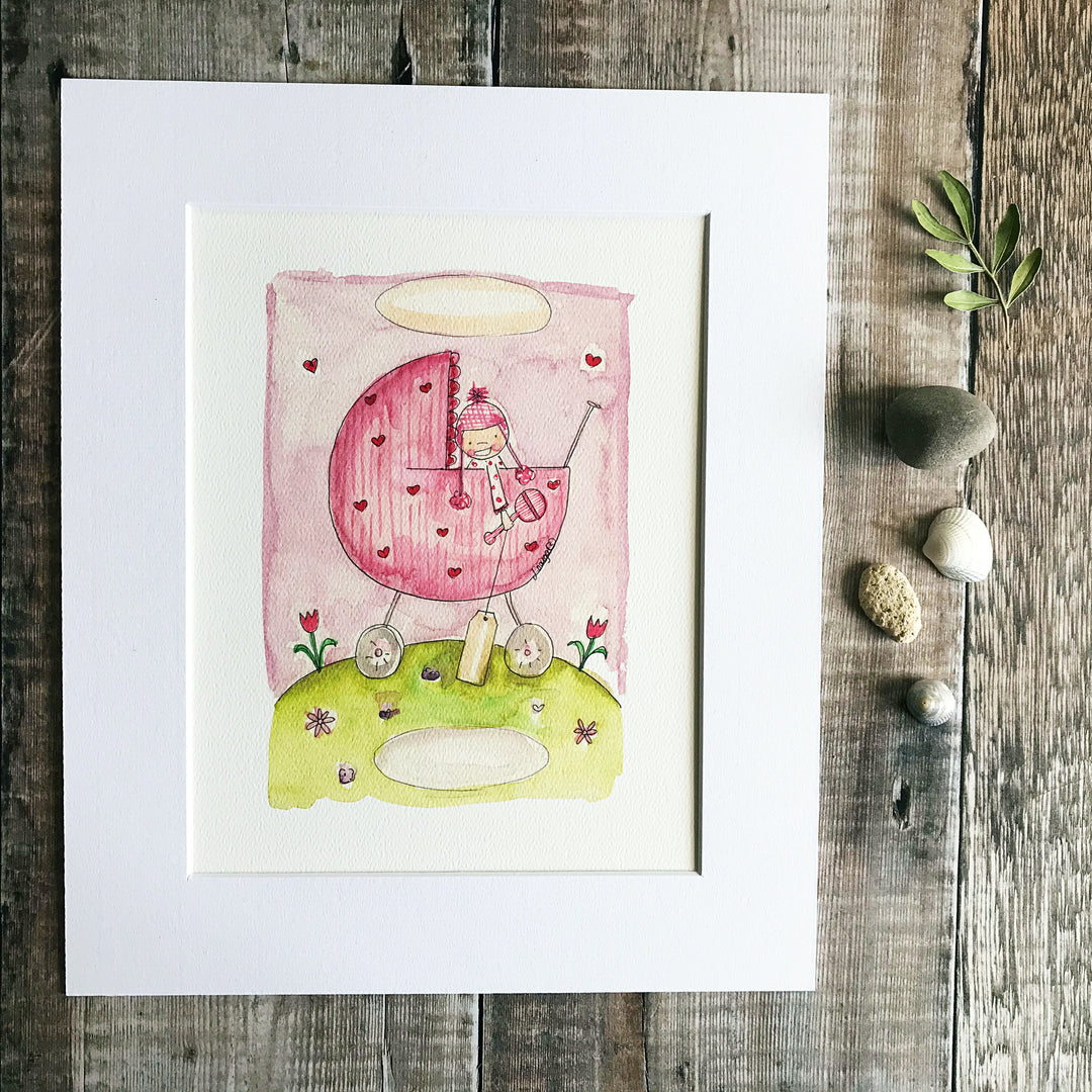 "Baby Girl Pram" Personalised Print