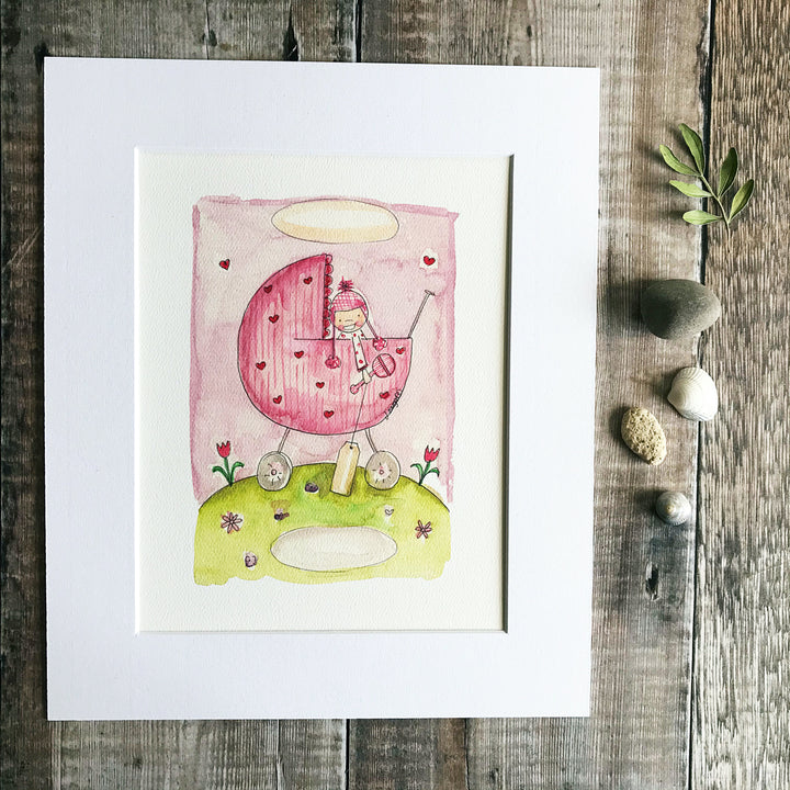 "Baby Girl Pram" Personalised Print