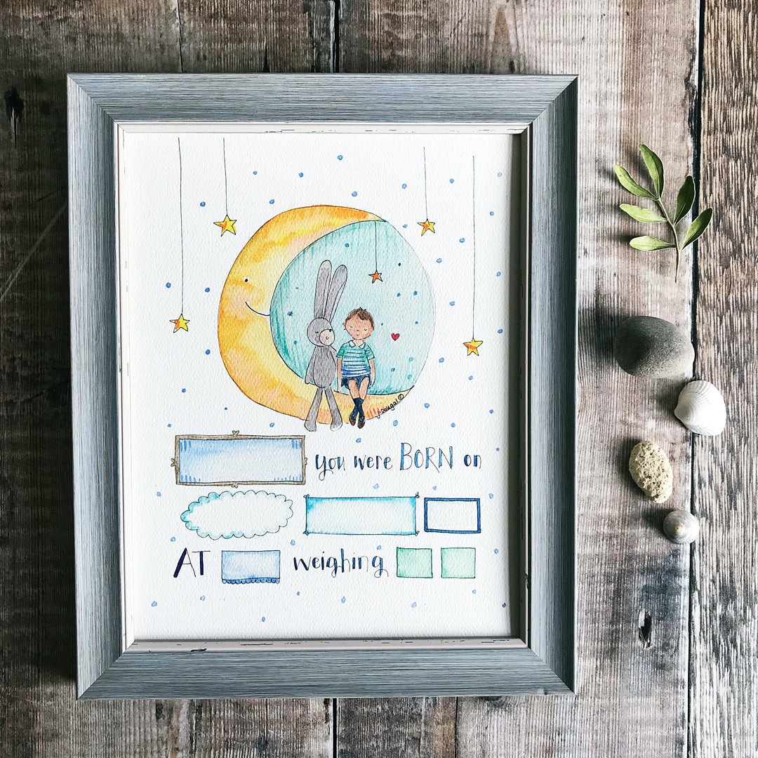 "Baby Boy Moon" Personalised Print