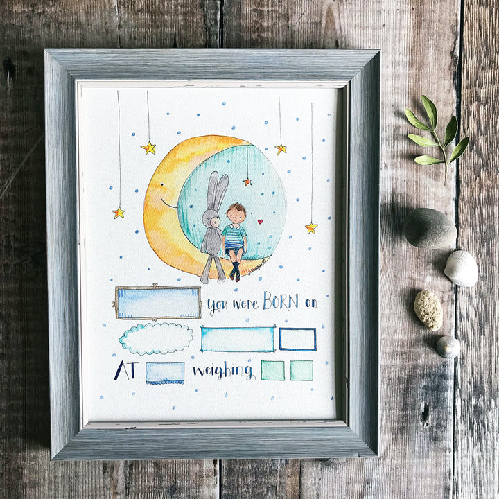 "Baby Boy Moon" Personalised Print